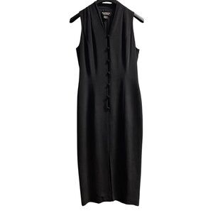 Vintage Patrick Collection‎ Dress Womens 10 Black 100% Silk Sheath Button Midi